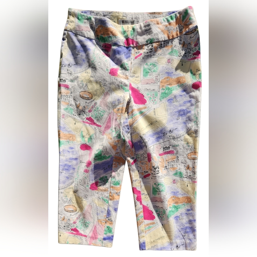 Inspired Style Size 8 City‎ Print All Over Fun Colorful French Print Capri